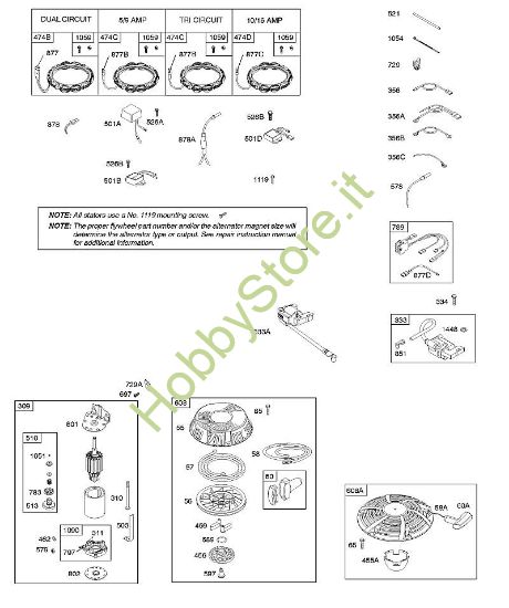 B - Alternatore, dispositivo di avviamento elettrico, accensione, dispositivo di avviamento a riavvolgimento B&S - 21 €¦ 217902-0119-E1 brand Stihl